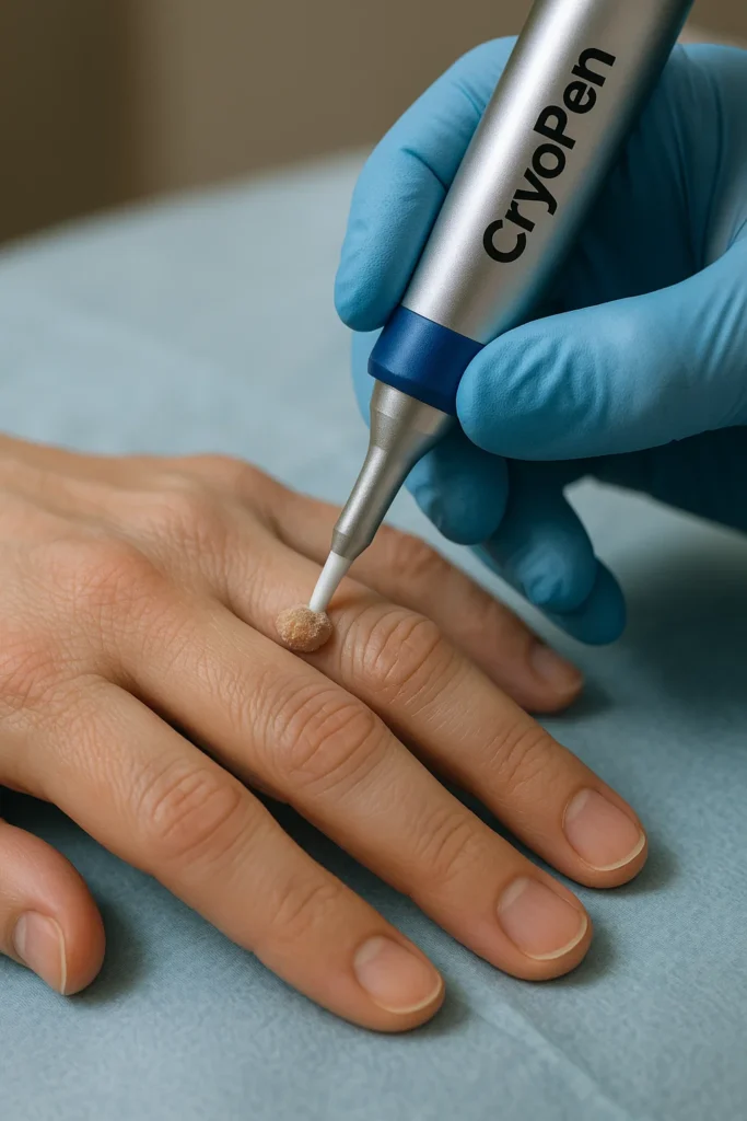 example of cryopen wart removal Hamilton treatment on a persons finger