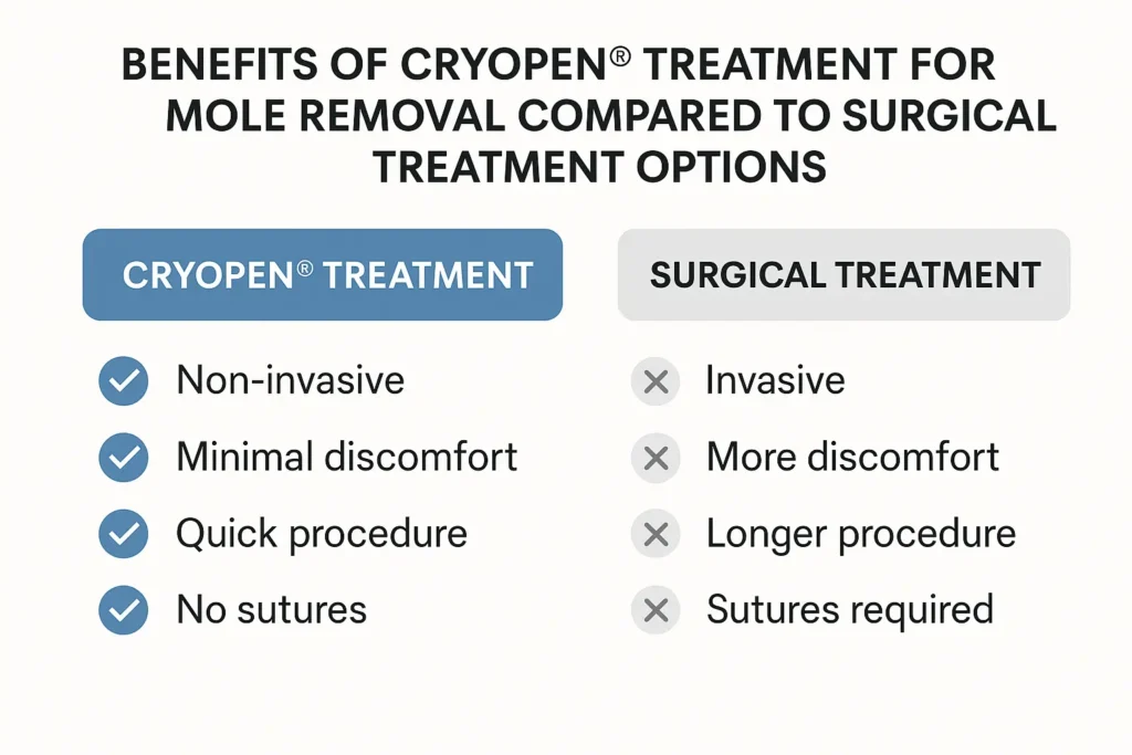 Table to show the benefits of getting moles removed Hamilton from LA LIPO