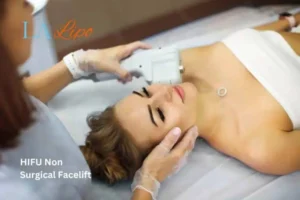 Woman having Hi-Fu to reduce wrinkles Hamilton.