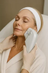 Woman receiving HIFU non surgical facelift treatment Hamilton