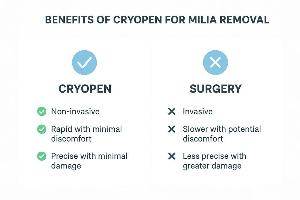 Benefits of cryopen for milia removal Hamilton compared to surgical treatments.