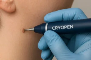 Person receiving skin tag removal Hamilton