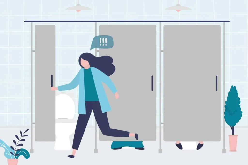 graphic of Urine incontinence Hamilton woman running to the toilet.